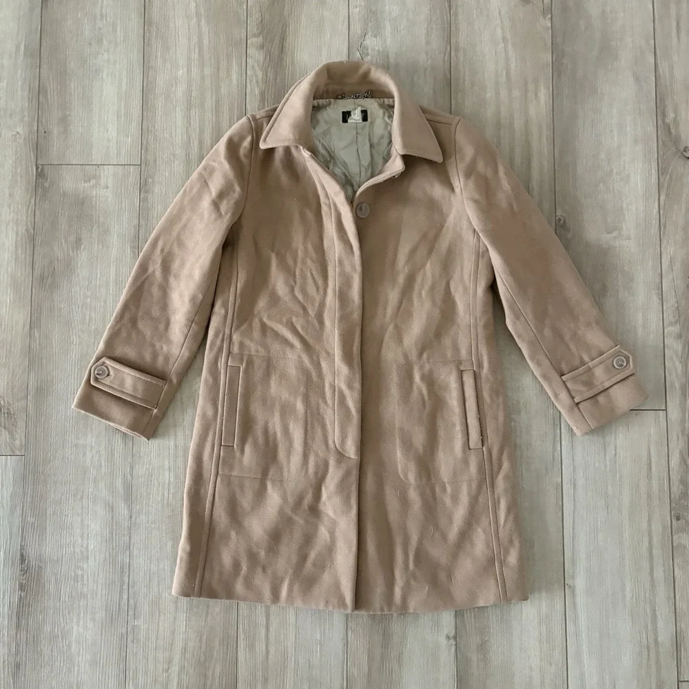 J.CREW Beige Womens Collared Mid-Length Overcoat Long Sleeve Women PS Wool Blend